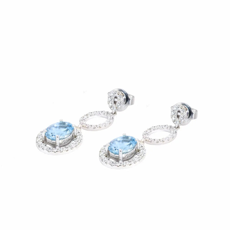 Georgios Collections 18 Karat White Gold Oval Aquamarine Earrings with Diamonds