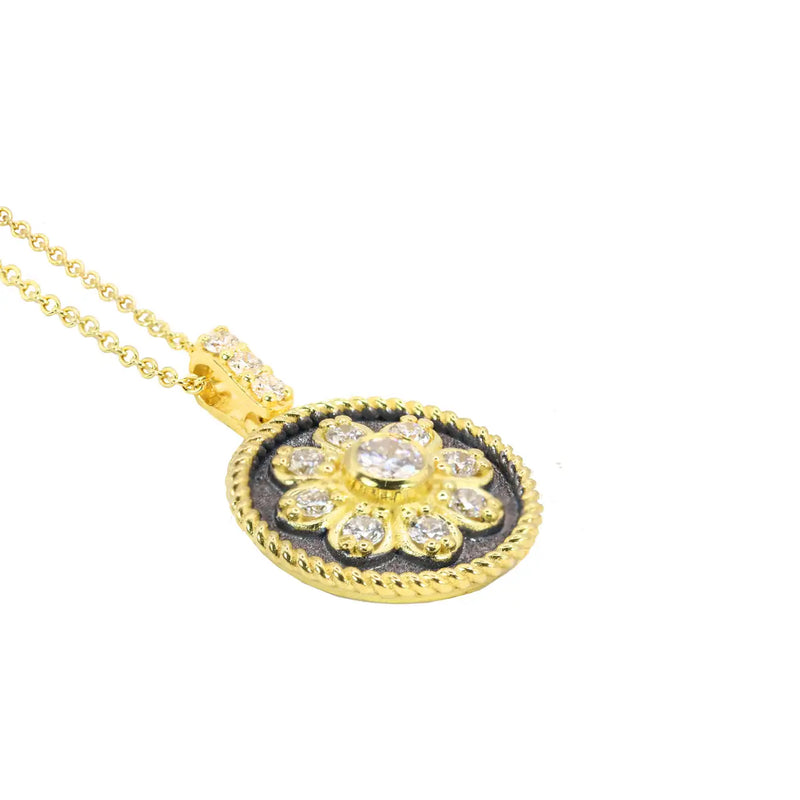 Georgios Collections 18 Karat Yellow Gold Diamond Pendant with Black Rhodium
