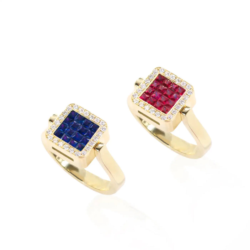 Georgios Collections 18 Karat Yellow Double Face Ring with Rubies and Sapphires