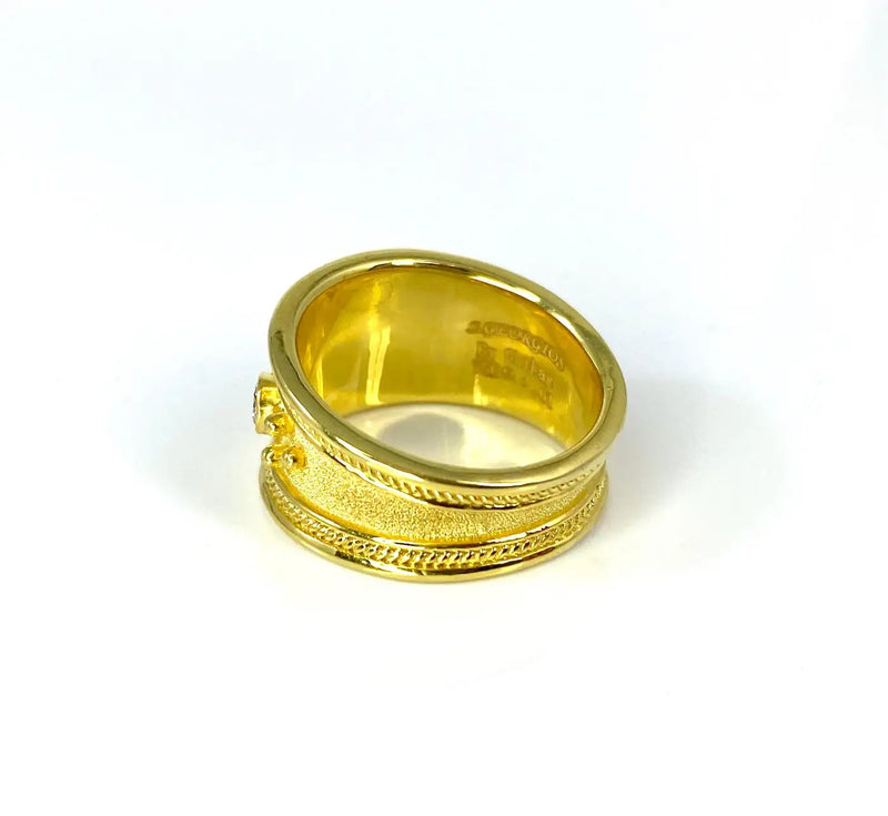Georgios Collections 18 Karat Gold Green and White Diamond Granulation Ring