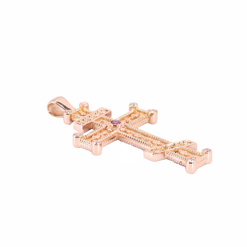 Georgios Collection 18 Karat Rose Gold Purple and White Diamond Cross with Chain