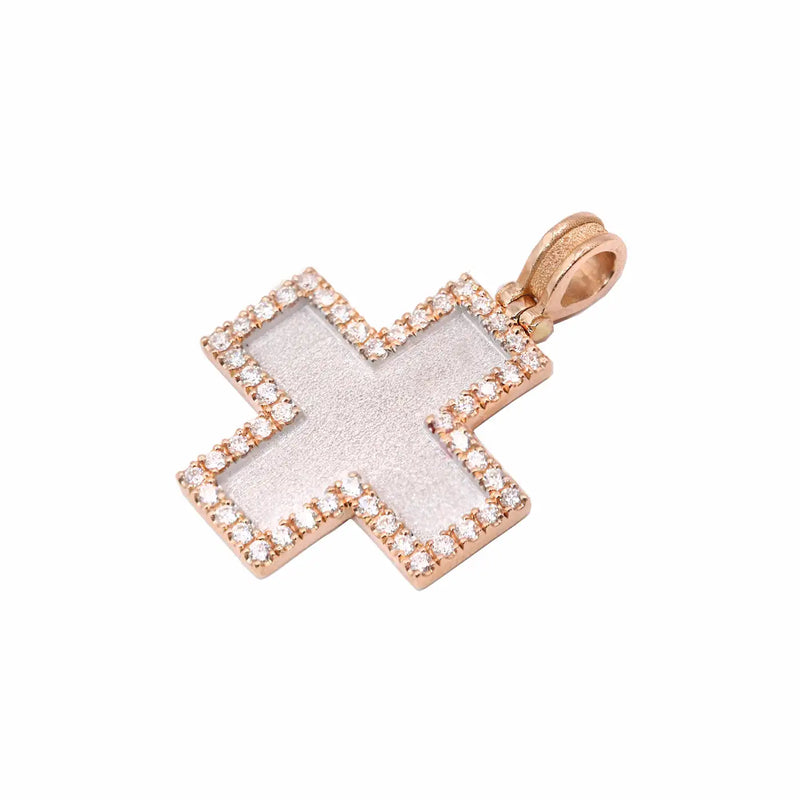 Georgios Collection 18 Karat Rose Gold Diamond Granulated Cross with Chain