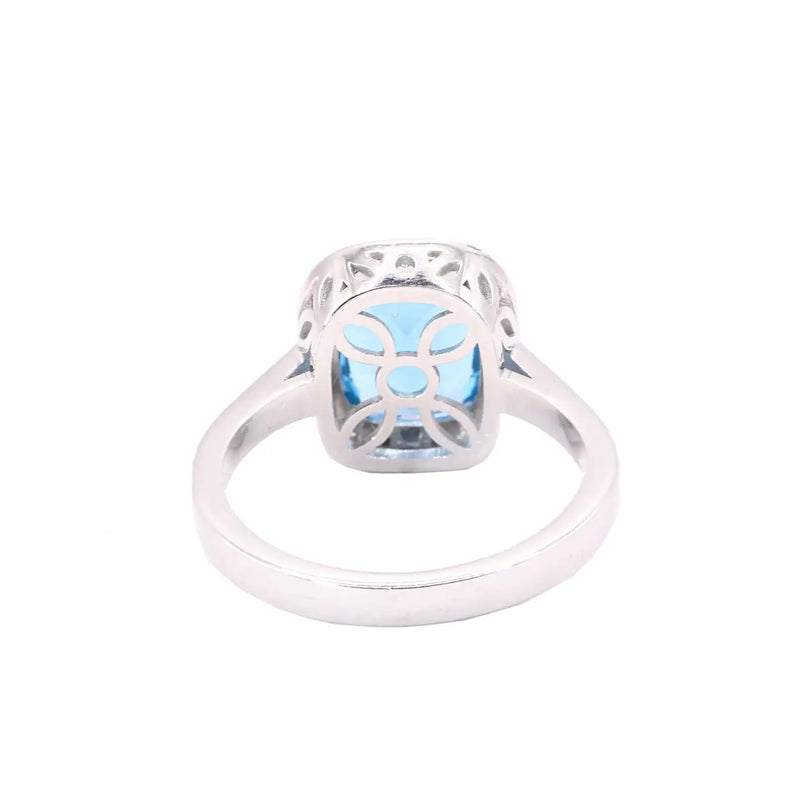 Georgios Collections 18 Karat White Gold Blue Topaz Ring with Diamond Bezel