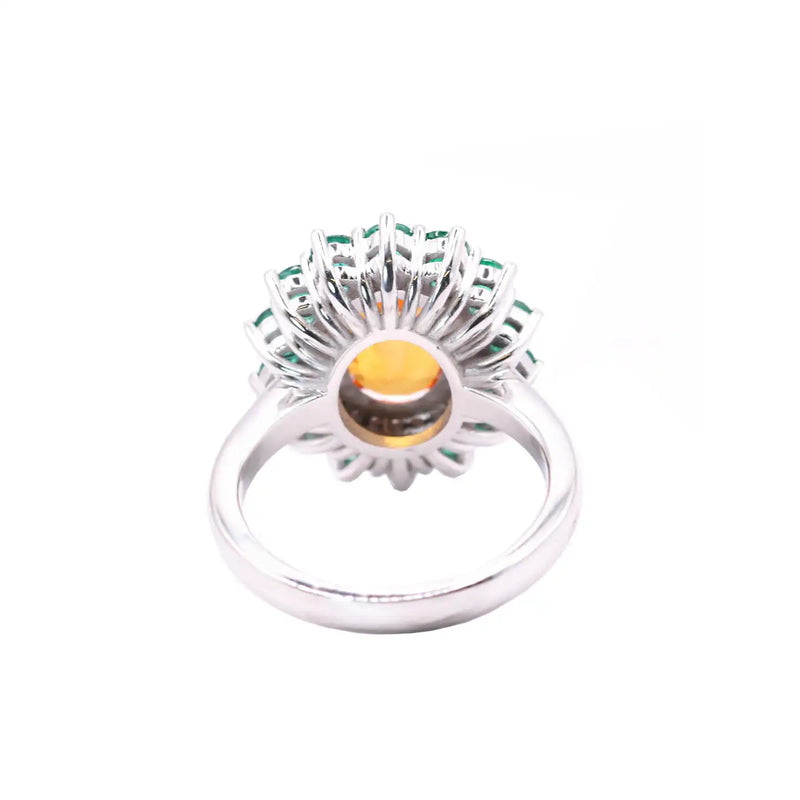 Georgios Collections 18 Karat White Gold Orange Sapphire and Emeralds Ring