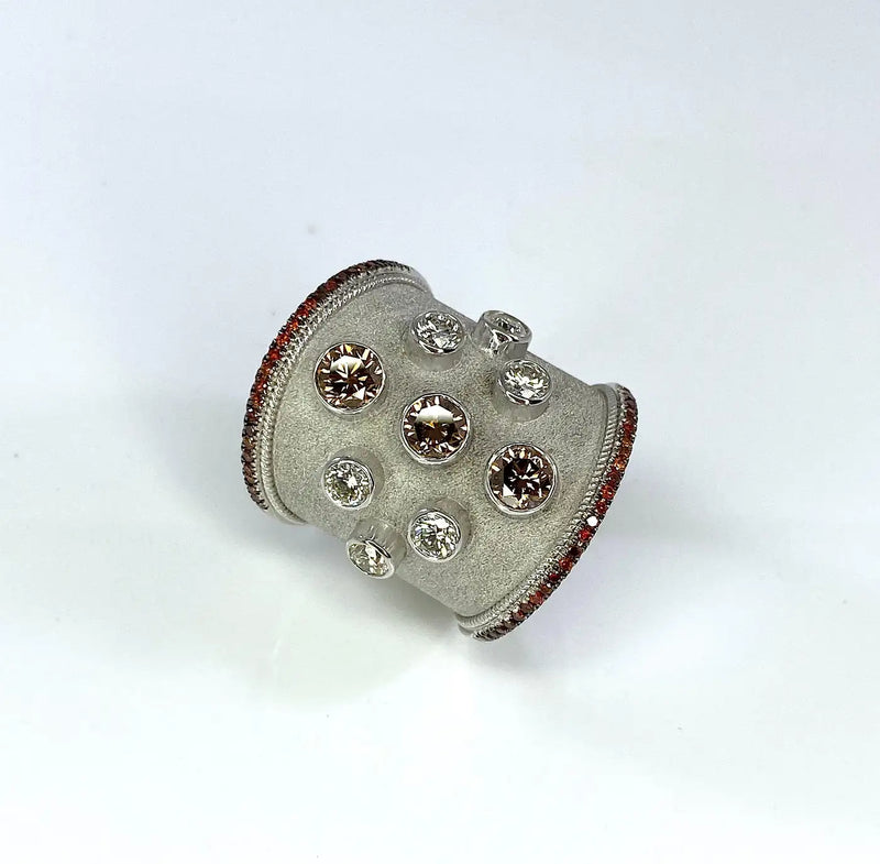 Georgios Collections 18 Karat White Gold and White and Brown Diamond Wide Ring