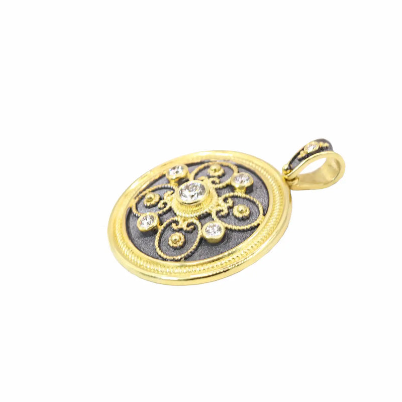 Georgios Collections 18 Karat Yellow Gold Diamond Coin Pendant with Rhodium