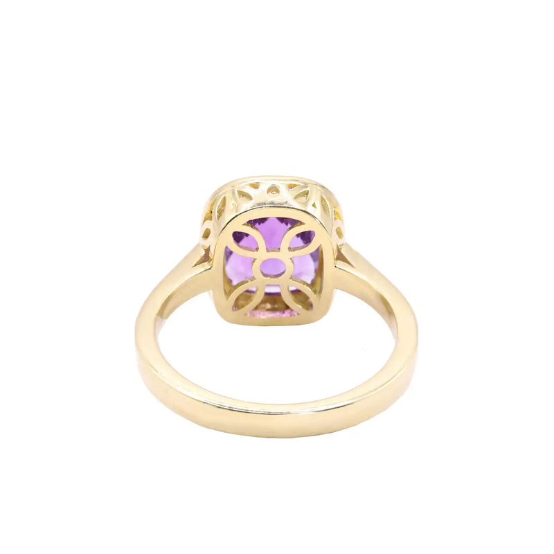 Georgios Collections 18 Karat Yellow Gold Amethyst Ring with Diamond Bezel