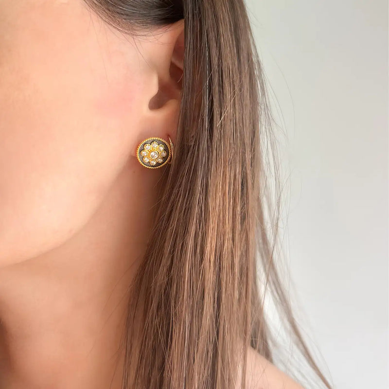 Georgios Collections 18 Karat Yellow Gold Diamond Earrings with Black Rhodium