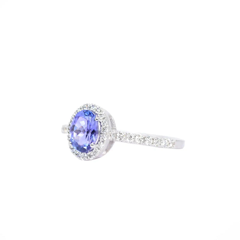 Georgios Collections 18 Karat White Gold Oval Tanzanite Ring with Diamonds