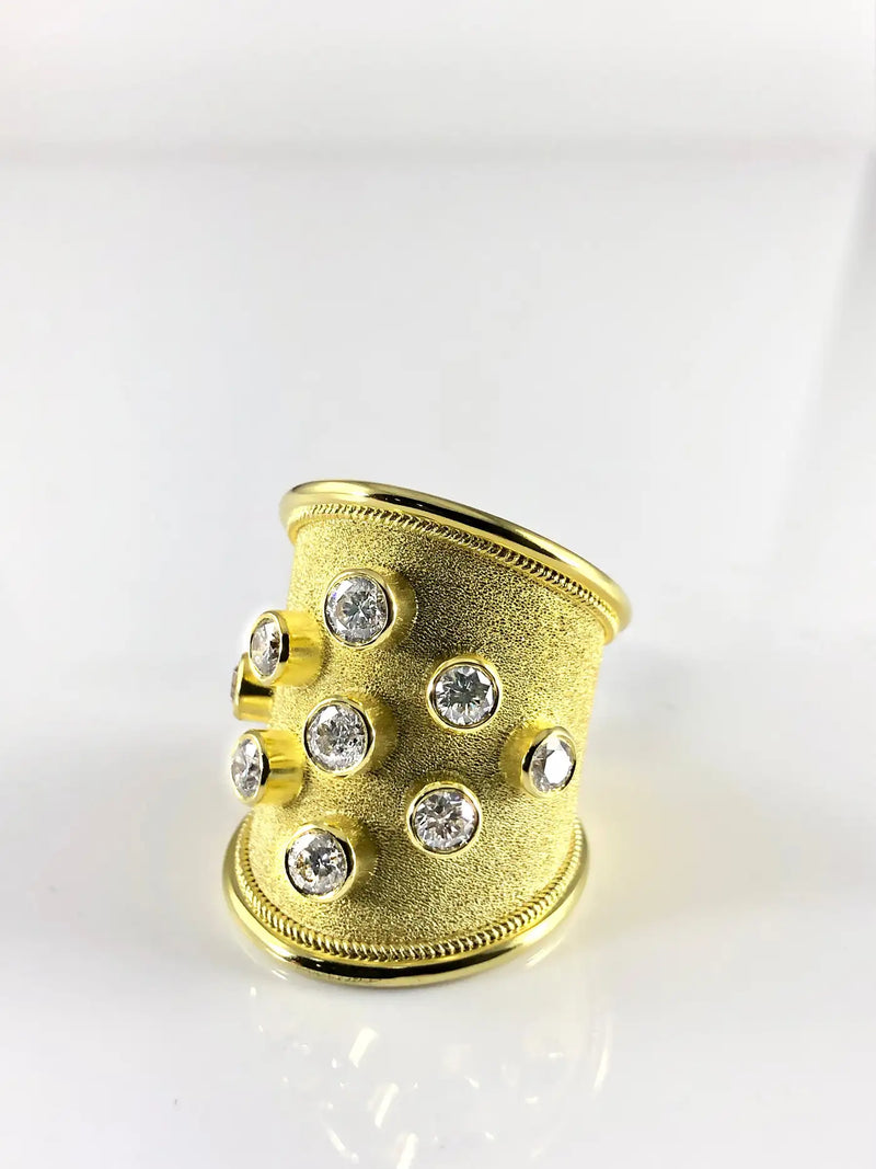 Georgios Collections 18 Karat Yellow Gold Diamond Byzantine Wide Band Ring