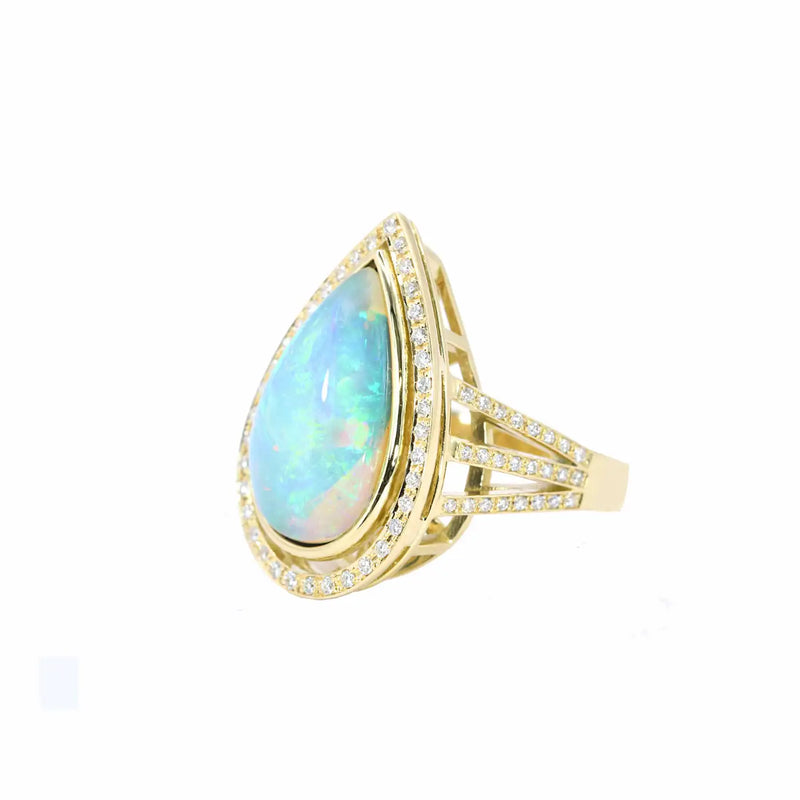 Georgios Collections 18 Karat Yellow Gold Ring with Pear Opal and Diamonds