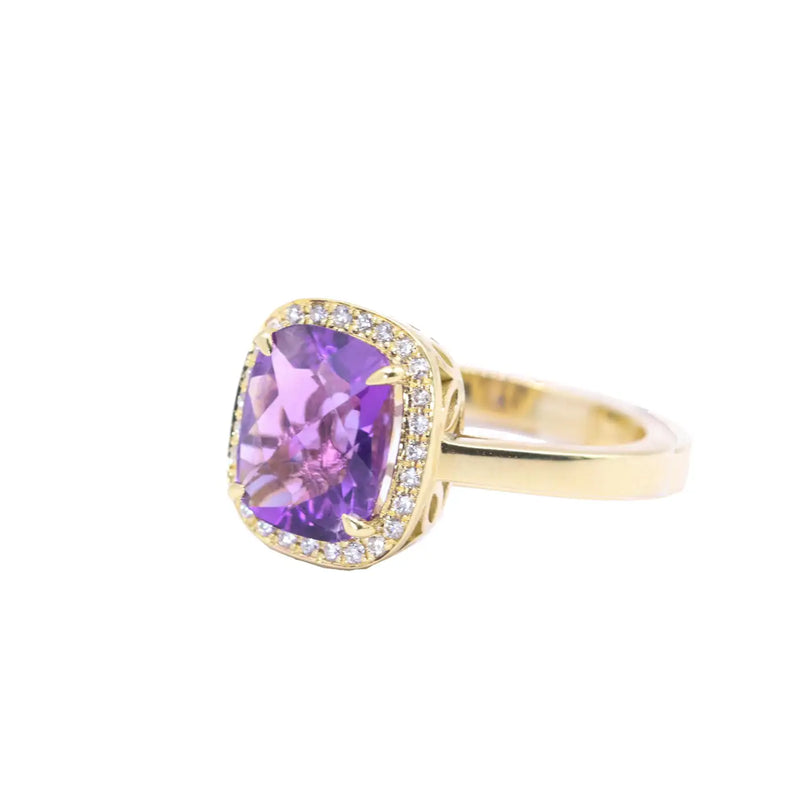 Georgios Collections 18 Karat Yellow Gold Amethyst Ring with Diamond Bezel