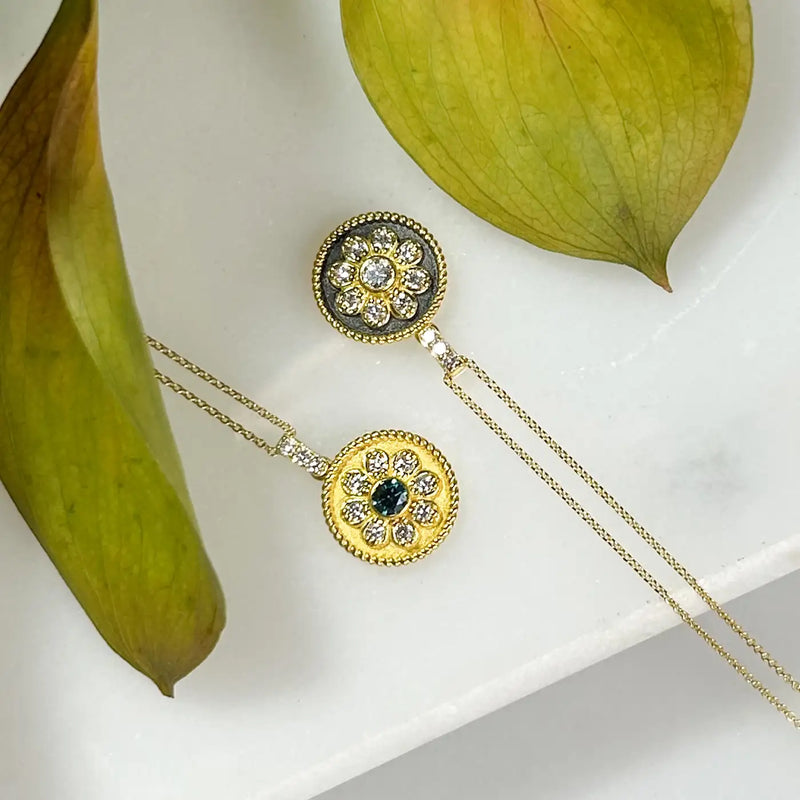 Georgios Collections 18 Karat Yellow Gold Diamond Pendant with Black Rhodium