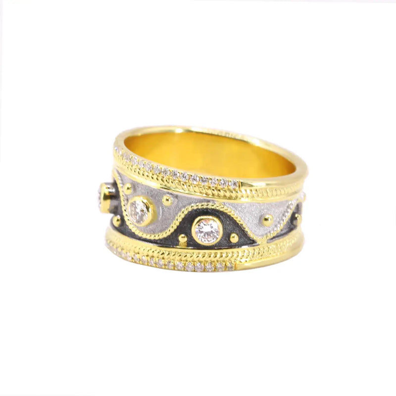 Georgios Collections 18 Karat Yellow Gold Diamond Ring with Black, White Rhodium