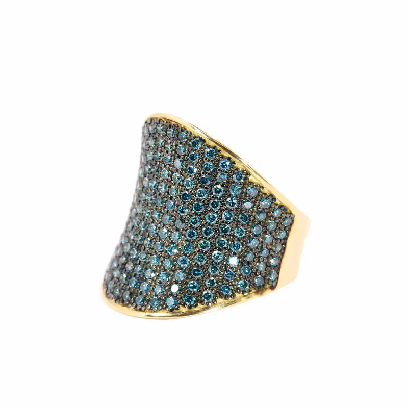 Georgios Collections 18 Karat Yellow Gold Pave Blue Diamonds Ring