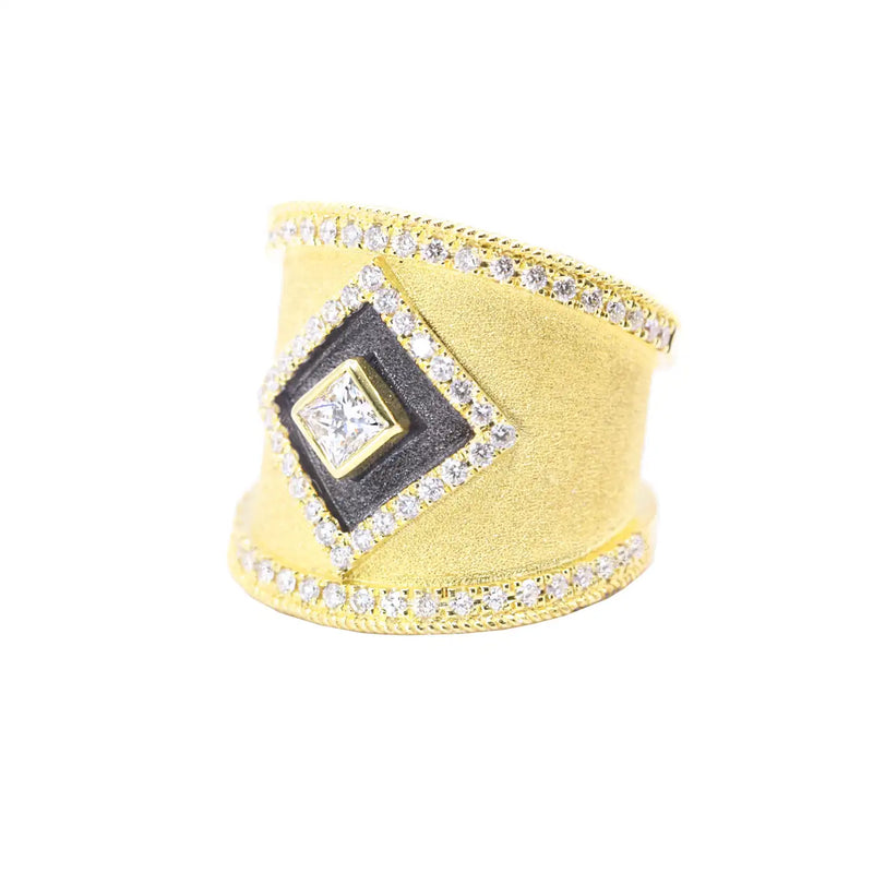 Georgios Collections 18 Karat Yellow Gold Princess Diamond Ring with Rhodium