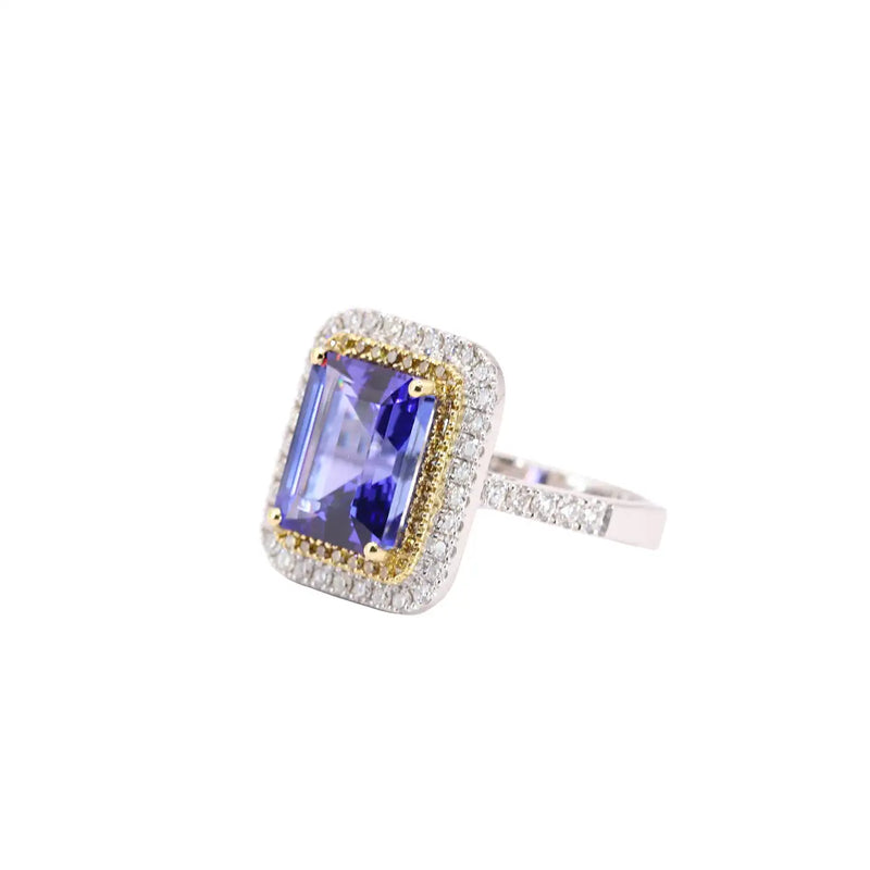 Georgios Collections 18 Karat White Gold Tanzanite Ring with Yellow Diamonds