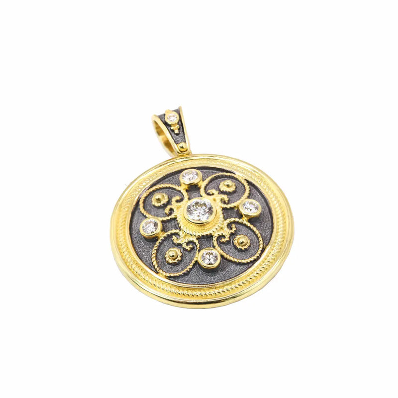 Georgios Collections 18 Karat Yellow Gold Diamond Coin Pendant with Rhodium