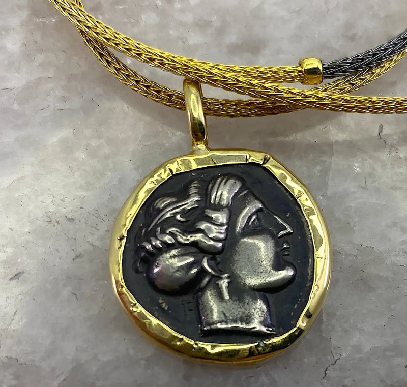Georgios Collection 18 Karat Gold Pendant with Silver Olympia Image