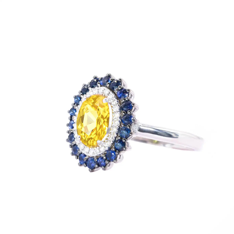 Georgios Collections 18 Karat White Gold Oval Yellow Sapphire Ring with Diamonds