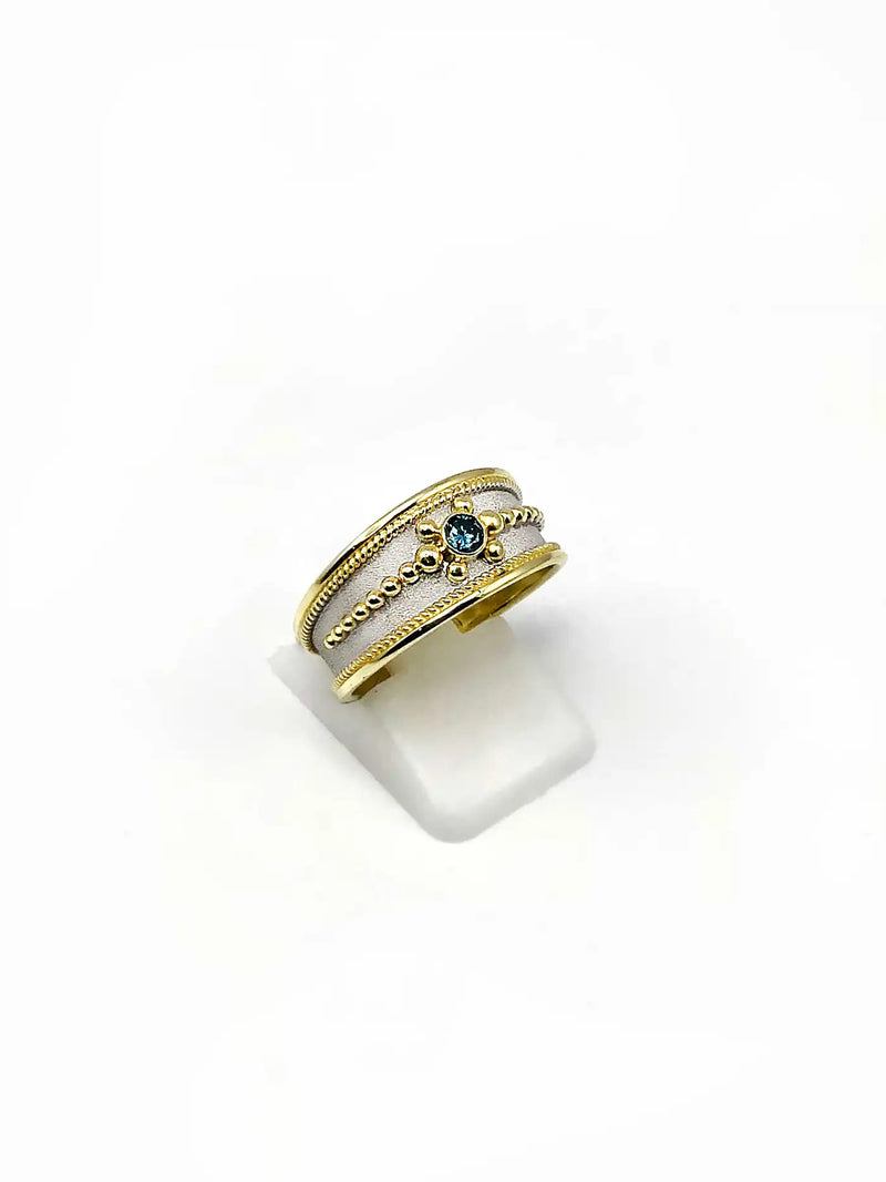Georgios Collections 18 Karat Two-Tone Gold Blue Diamond Thin Band Ring
