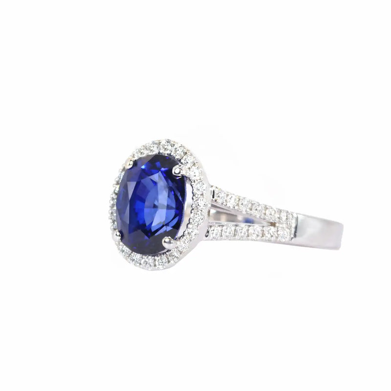 Georgios Collections 18 Karat White Gold Oval Sapphire Ring with Diamonds