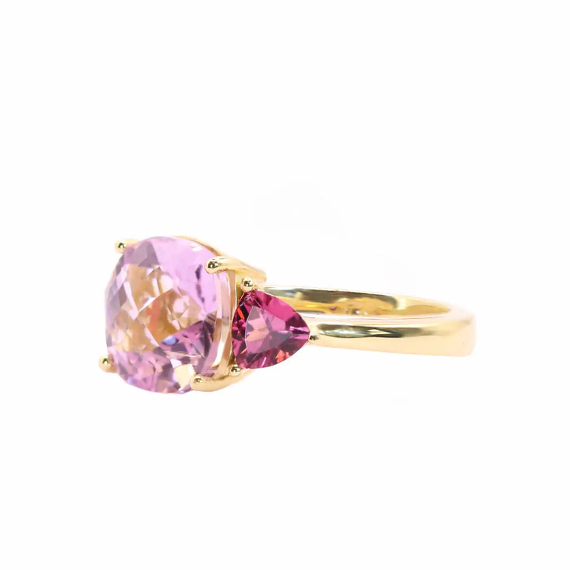 Georgios Collections 18 Karat Yellow Kunzite Cushion Ring with Tourmalines