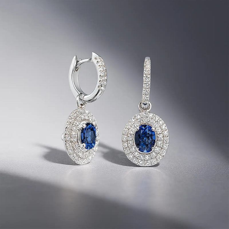 Georgios Collections 18 Karat White Gold Oval Sapphire Earrings with Diamonds