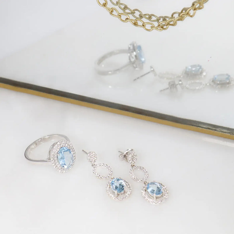 Georgios Collections 18 Karat White Gold Oval Aquamarine Earrings with Diamonds