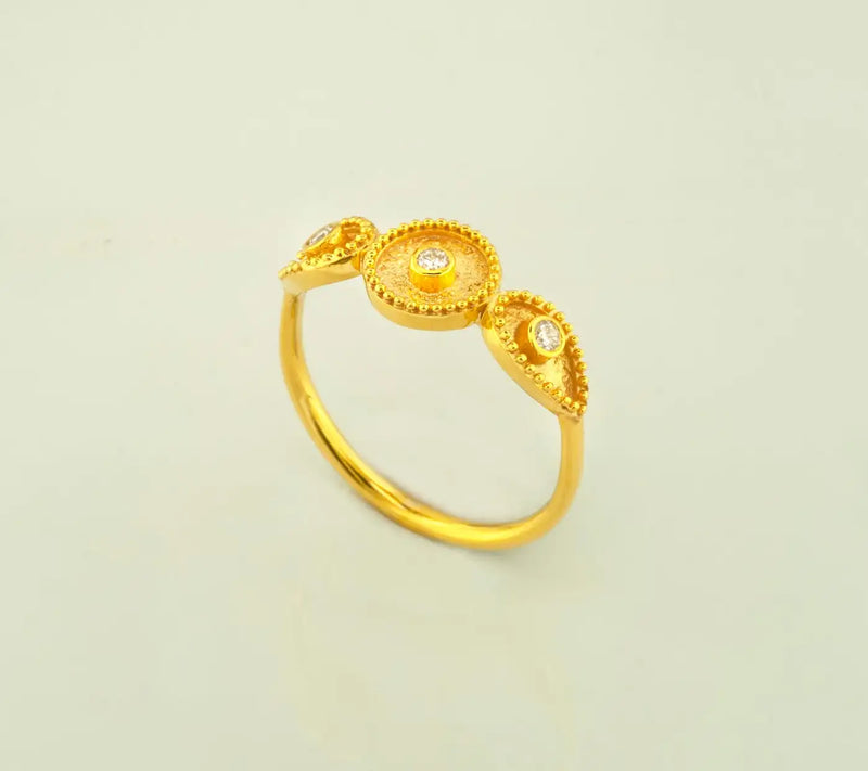 Georgios Collections 18 Karat Yellow Gold Three Diamond Thin Band Ring