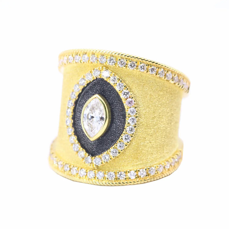 Georgios Collections 18 Karat Yellow Gold Navette Diamond Ring and Black Rhodium