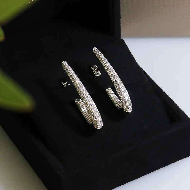 Georgios Collections 18 Karat White Gold Long Oval Hoop Diamond Earrings