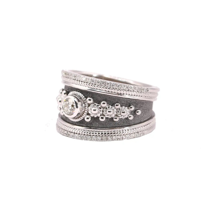 Georgios Collections 18 Karat White Gold Band Ring with Diamonds & Black Rhodium