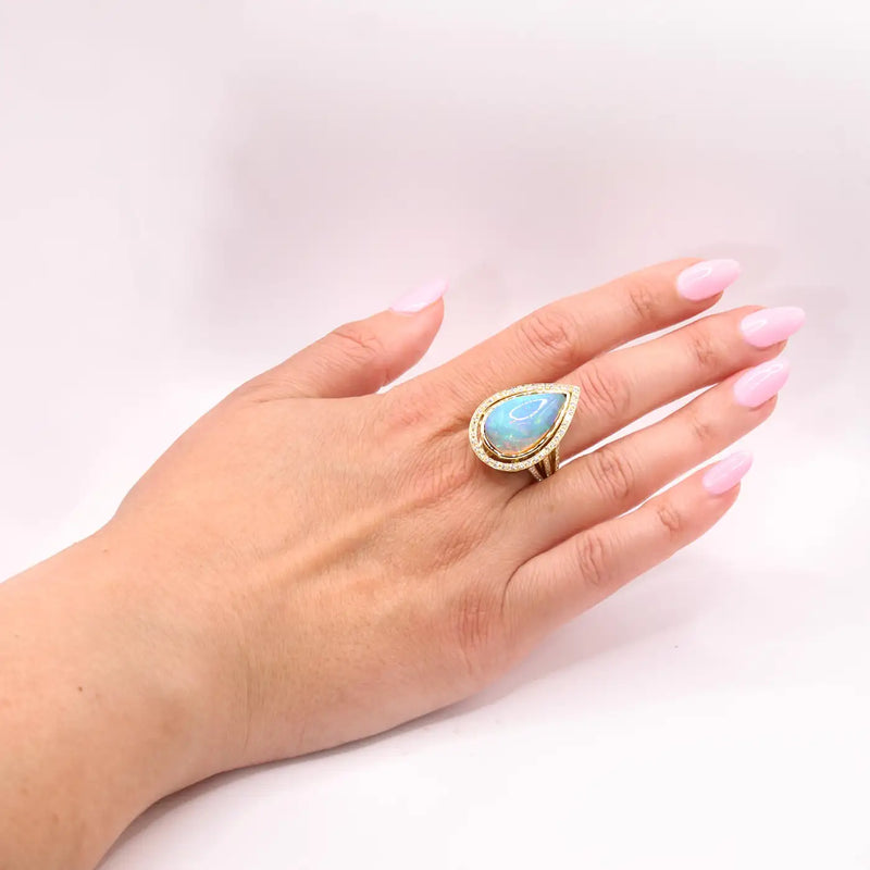 Georgios Collections 18 Karat Yellow Gold Ring with Pear Opal and Diamonds