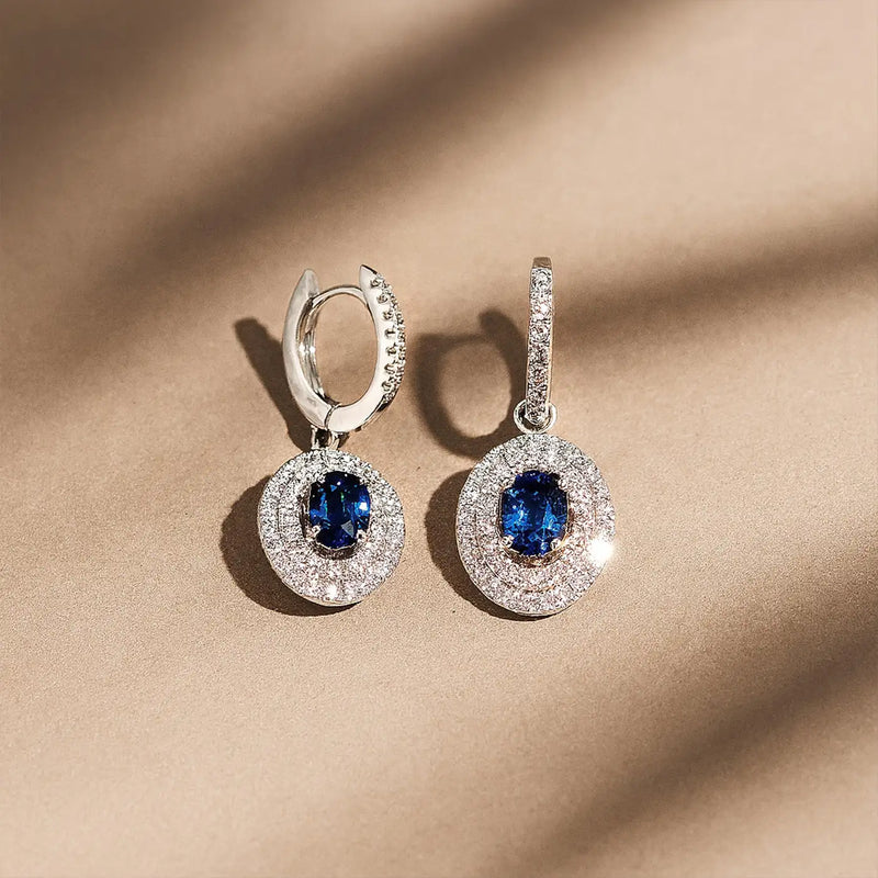 Georgios Collections 18 Karat White Gold Oval Sapphire Earrings with Diamonds