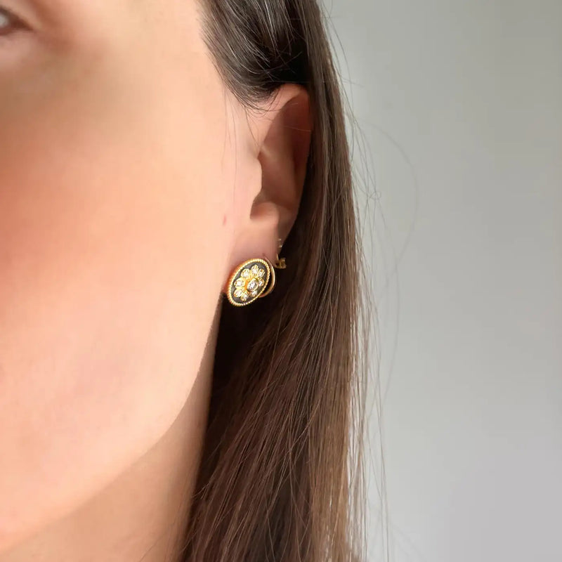 Georgios Collections 18 Karat Yellow Gold Diamond Earrings with Black Rhodium