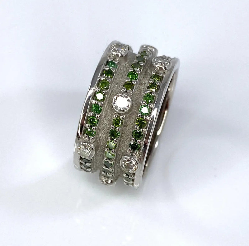 Georgios Collections 18 Karat White Gold Green and White Diamond Band Ring