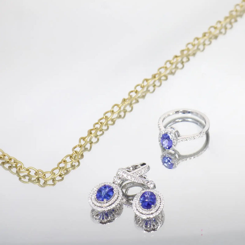 Georgios Collections 18 Karat White Gold Oval Tanzanite Ring with Diamonds