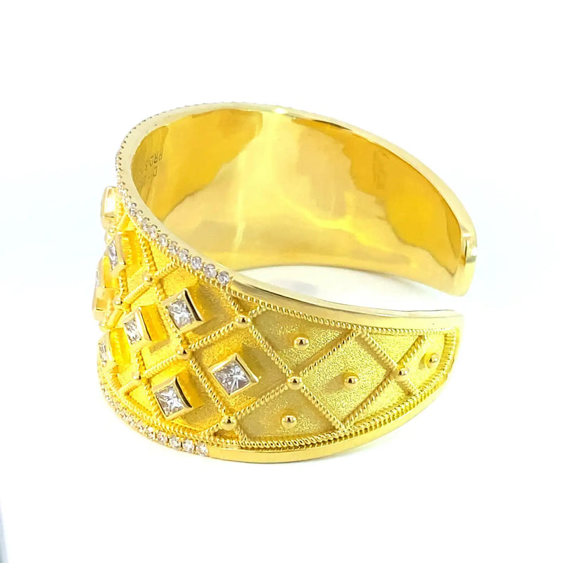 Georgios Collections 18 Karat Yellow Gold Princess Cut Diamond Cuff Bracelet