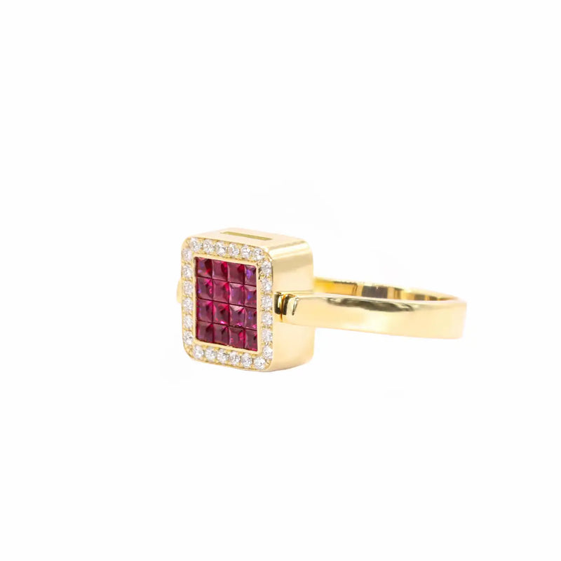 Georgios Collections 18 Karat Yellow Double Face Ring with Rubies and Sapphires