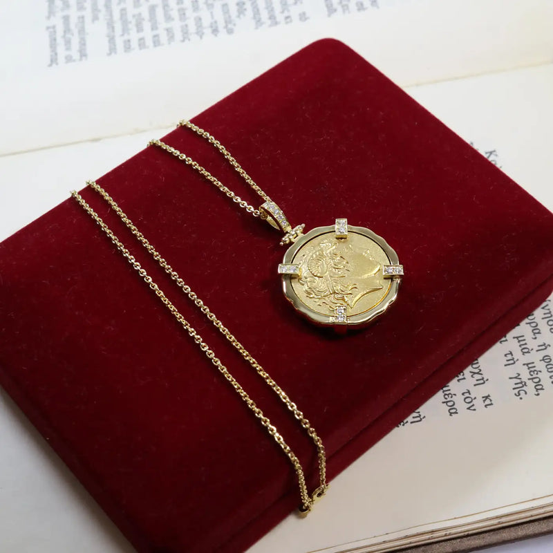 Georgios Collections 18 Karat Yellow Gold Diamond Coin Pendant of Alexander