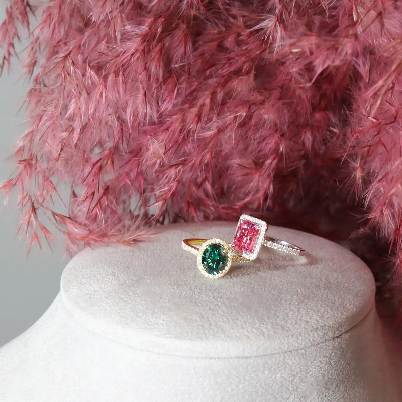 Georgios Collections 18 Karat White Gold Pink Moissanite Ring with Diamonds