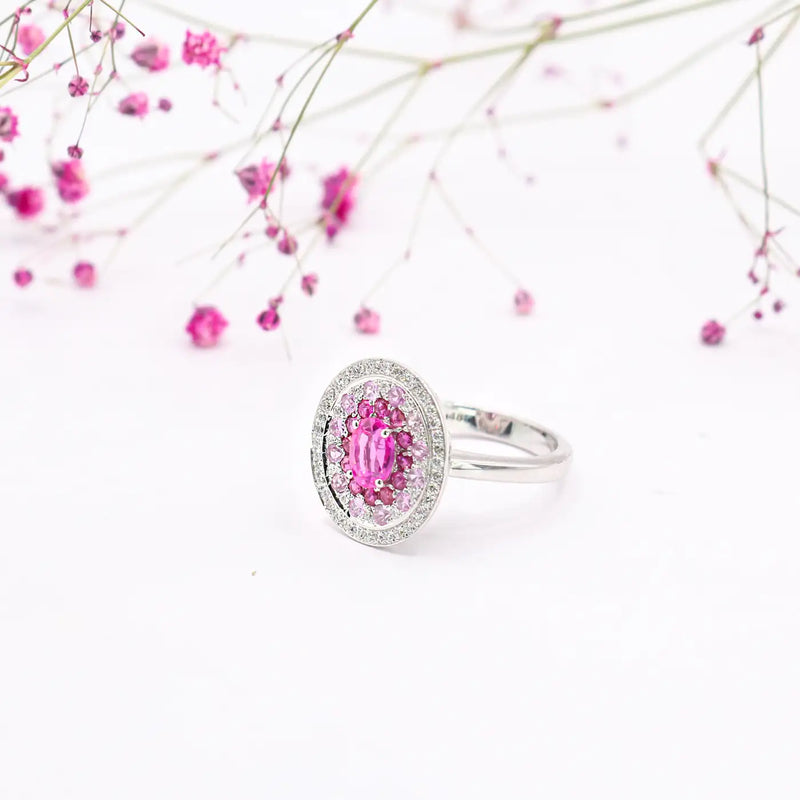 Georgios Collections 18K White Gold Pink Sapphire and Diamonds Ring