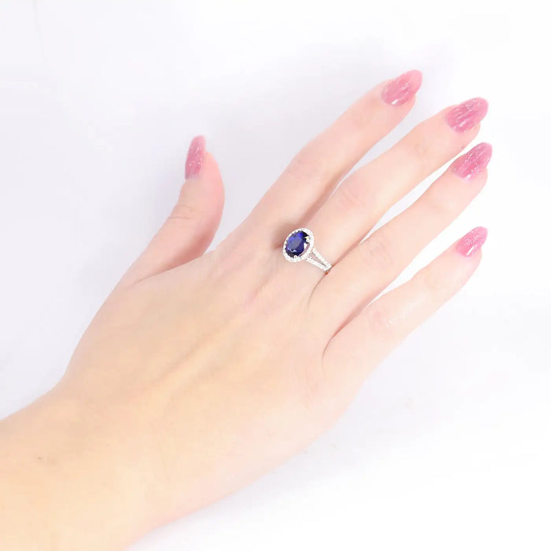 Georgios Collections 18 Karat White Gold Oval Sapphire Ring with Diamonds