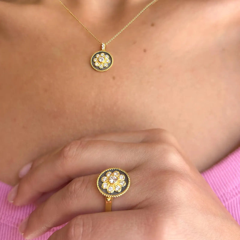 Georgios Collections 18 Karat Yellow Gold Diamond Pendant with Black Rhodium