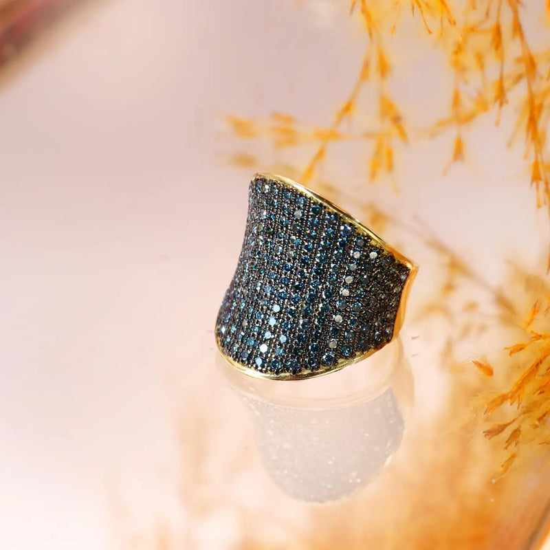 Georgios Collections 18 Karat Yellow Gold Pave Blue Diamonds Ring