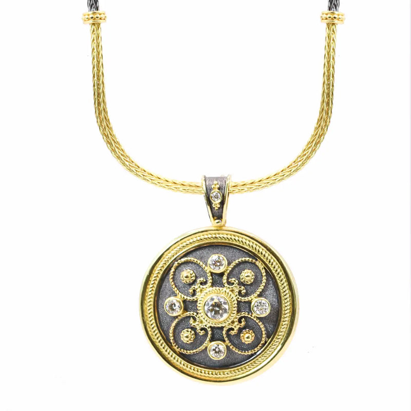 Georgios Collections 18 Karat Yellow Gold Diamond Coin Pendant with Rhodium