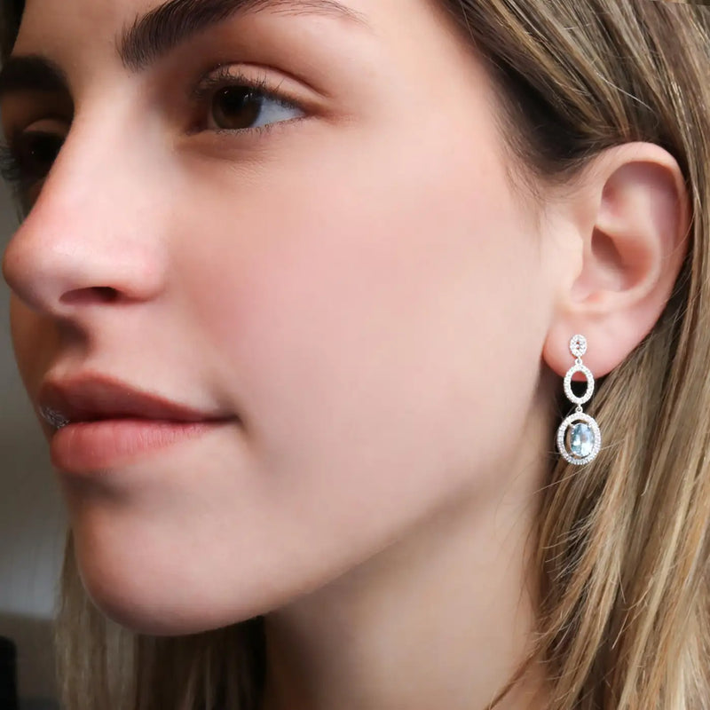 Georgios Collections 18 Karat White Gold Oval Aquamarine Earrings with Diamonds