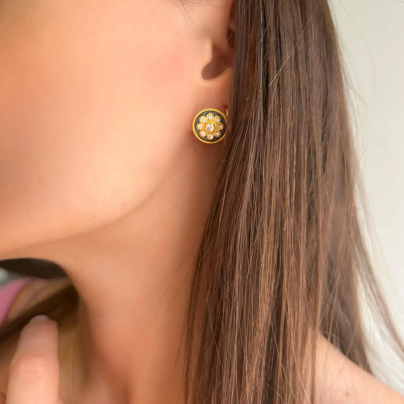 Georgios Collections 18 Karat Yellow Gold Diamond Earrings with Black Rhodium