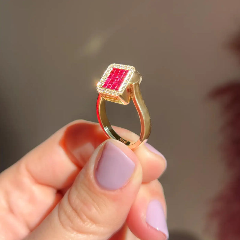 Georgios Collections 18 Karat Yellow Double Face Ring with Rubies and Sapphires